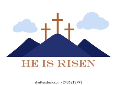 He is Risen sumbol. Easter Sunday. Religious christian sign. Holy Week. Vector illustration in flat hand drawn style