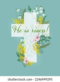 He is risen . Symbol for congratulations on the Resurrection of Christ. Vector illustration