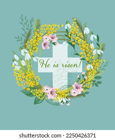 He is risen . Symbol for congratulations on the Resurrection of Christ. Vector illustration