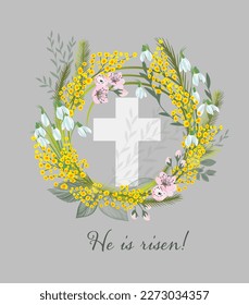 He is risen . Symbol for congratulations on the Resurrection of Christ. Vector illustration