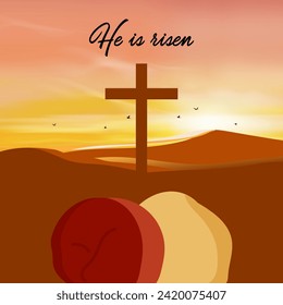 He is risen vector. He is risen card, banner, wallpaper. Happy easter.