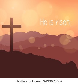 He is risen vector. He is risen card, banner, wallpaper. Happy easter.