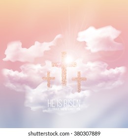 He is risen, vector Easter religious illustration with transparency and gradient mesh.