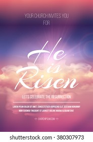 He is risen, vector Easter religious poster template with transparency and gradient mesh.