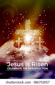 He is risen, vector Easter religious poster template with transparency and gradient mesh