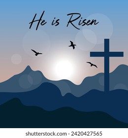 He is risen vector. Happy easter. He is risen card, banner, wallpaper. Happy easter.