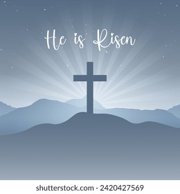 He is risen vector. Happy easter. He is risen card, banner, wallpaper. Happy easter.