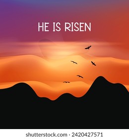 He is risen vector. Happy easter. He is risen card, banner, wallpaper. Happy easter.