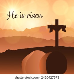 He is risen vector. Happy easter. He is risen card, banner, wallpaper. Happy easter.