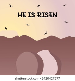 He is risen vector. Happy easter. He is risen card, banner, wallpaper. Happy easter.