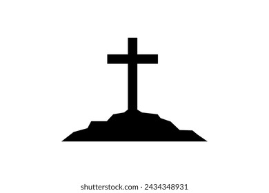 He Is Risen vector icon. Easter vector illustration. Three crosses on a hill. Calvary Cross icon.