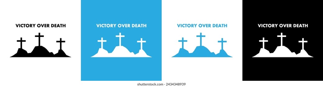 He Is Risen vector icon. Easter vector illustration. Three crosses on a hill. Calvary Cross icon.