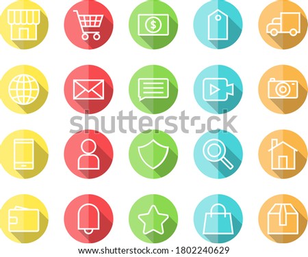 he sample set of icons related to ebusiness or shopping online such as alert icon,bag icon,shopping cart icon,shop icon,van icon and etc.Editable stoke 64x64 perfect pixel.