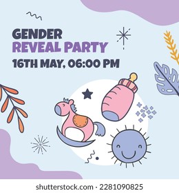 He or she. Boy or Girl. gender reveal invitation template. Vector illustration. gender reveal party. Cartoon gender reveal invitation.