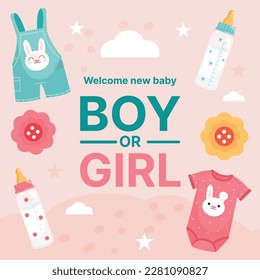 He or she. Boy or Girl. gender reveal invitation template. Vector illustration. gender reveal party. Cartoon gender reveal invitation.