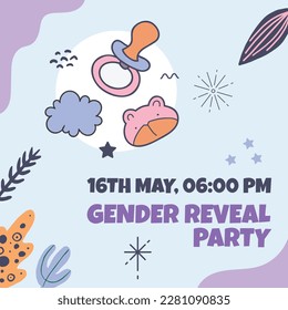 He or she. Boy or Girl. gender reveal invitation template. Vector illustration. gender reveal party. Cartoon gender reveal invitation.