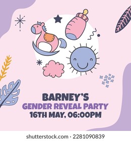 He or she. Boy or Girl. gender reveal invitation template. Vector illustration. gender reveal party. Cartoon gender reveal invitation.