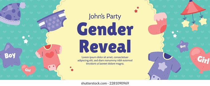 He or she. Boy or Girl. gender reveal invitation template. Vector illustration. gender reveal party. Cartoon gender reveal invitation.