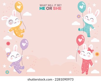 He or she. Boy or Girl. gender reveal invitation template. Vector illustration. gender reveal party. Cartoon gender reveal invitation.