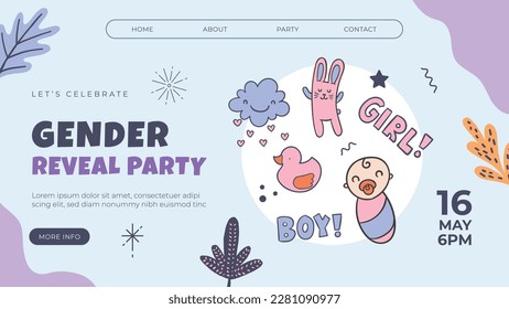 He or she. Boy or Girl. gender reveal invitation template. Vector illustration. gender reveal party. Cartoon gender reveal invitation.