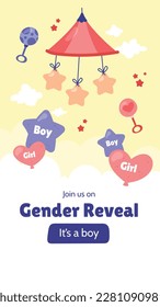 He or she. Boy or Girl. gender reveal invitation template. Vector illustration. gender reveal party. Cartoon gender reveal invitation.