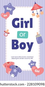 He or she. Boy or Girl. gender reveal invitation template. Vector illustration. gender reveal party. Cartoon gender reveal invitation.