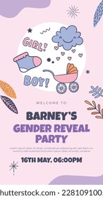 He or she. Boy or Girl. gender reveal invitation template. Vector illustration. gender reveal party. Cartoon gender reveal invitation.