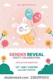 He or she. Boy or Girl. gender reveal invitation template. Vector illustration. gender reveal party. Cartoon gender reveal invitation.