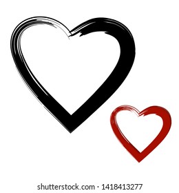 He & She, Different & Equal. Two Grunge Hearts Isolated on White Background. Vector Illustration