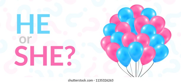 He or She party poster. Gender reveal horizontal banner. Vector illustration