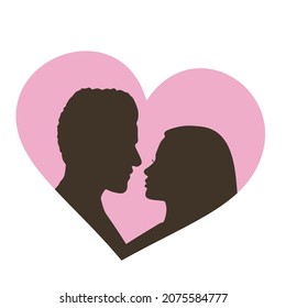 Él y ella. Silhouettes de logos. Silhouettes amorosas. Una mujer y un hombre se miran el uno al otro. Ilustración vectorial.