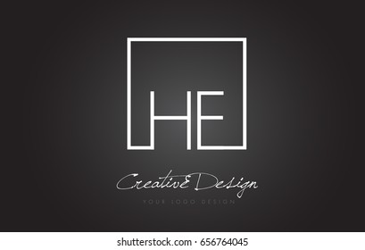 HE Square Framed Letter Logo Design Vector with Black and White Colors.