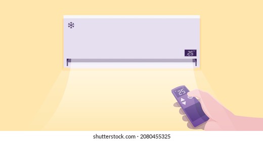 He turned on the air conditioner with a temperature of 25 degrees to increase the cooling effect in the area.
Illustration about turn on the air conditioner.