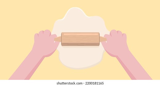 He used a rolling pin to cook.
Illustrator about thresh flour.