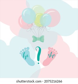 He or she? Vector illustration for gender reveal party, vector banner element design, pregnancy, maternity and paternity concept.
