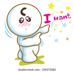 He want some ting and pointing to that, He is pantomime, Cartoon vector character design cute and lovely background white color.
