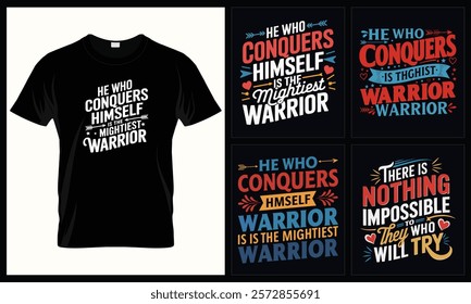 He who conquers himself motivational Quotes t-shirt bundle design