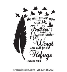 he will cover you with her featherss logo inspirational positive quotes, motivational, typography, lettering design