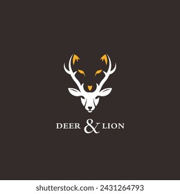 head abstract deer with lion logo design	