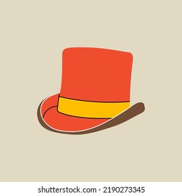 Head accessory element in modern style flat, line style. Hand drawn vector illustration of cylinder hat, gentleman head wear fashion style, cartoon design, patch, badge, emblem.