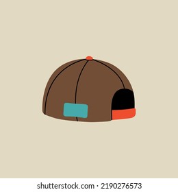 Head accessory element in modern style flat, line style. Hand drawn vector illustration of bini hat, docker cap fashion style, cartoon design, patch, badge, emblem.