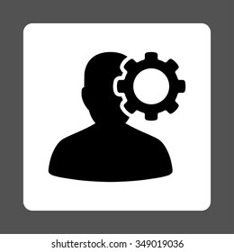 Head Ache vector icon. Style is flat rounded square button, black and white colors, gray background.