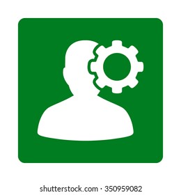 Head Ache vector icon. Style is flat rounded square button, white and green colors, white background.