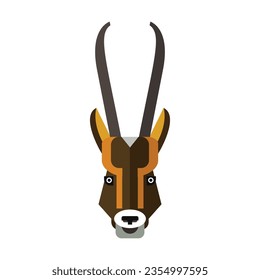 Head of African antelope. Muzzle of wild animal cartoon illustration. Wildlife and zoo concept. Sketchy geometric character, mascot. Colored flat vector isolated