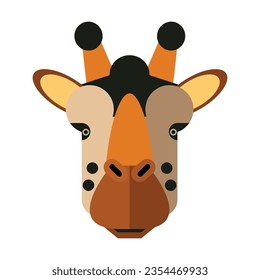 Head of African giraffe. Muzzle of wild animal cartoon illustration. Wildlife and zoo concept. Sketchy geometric character, mascot. Colored flat vector isolated