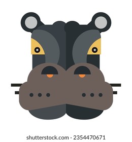Head of African hippopotamus. Muzzle of wild animal cartoon illustration. Wildlife and zoo concept. Sketchy geometric character, mascot. Colored flat vector isolated