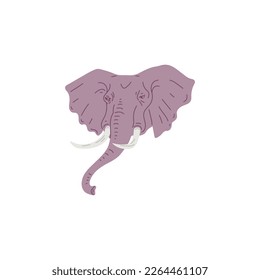 Head of african or indian elephant, flat vector illustration isolated on white background. Elephant african animal color image for emblems and logo design.