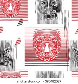 head of the African savannah zebras and tigers. vector pattern