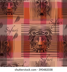 head of the African savannah zebras and tigers. vector pattern