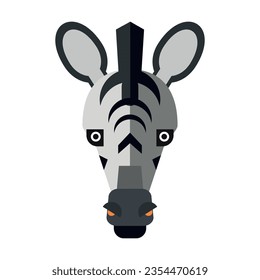 Head of African zebra. Muzzle of wild animal cartoon illustration. Wildlife and zoo concept. Sketchy geometric character, mascot. Colored flat vector isolated